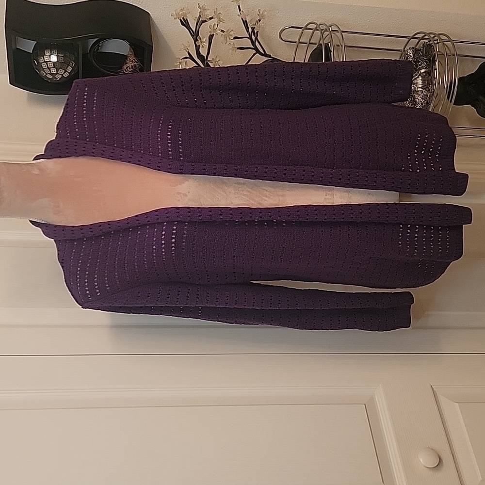 Christopher & Banks Purple Cardigan with Rolled Collar and Lapel, Size L, EUC!